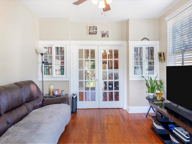 311214 General Taylor St, New Orleans, LA 70125 - living area with french doors, a ceiling fan, and wood finished floors