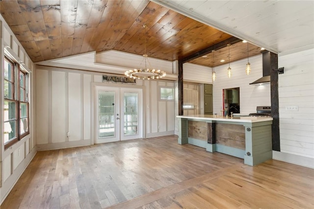 1612 Mossy St, Covington, LA 70433 - kitchen featuring wood finished floors, an inviting chandelier, wooden ceiling, and vaulted ceiling