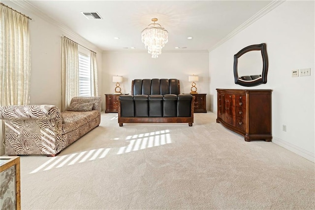 5878 General Haig St, New Orleans, LA 70124 - carpeted bedroom featuring a chandelier and crown molding