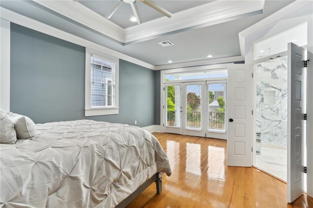736 Belleville St, New Orleans, LA 70114 - bedroom featuring crown molding, access to outside, light wood finished floors, and recessed lighting