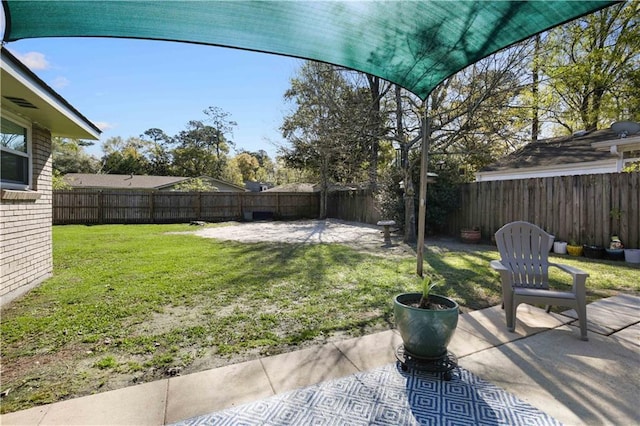 view of yard with a patio and a fenced backyard