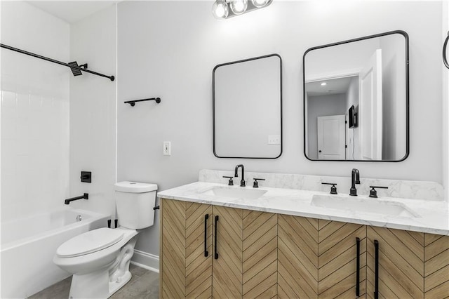 1413 Gordon St, New Orleans, LA 70117 - bathroom with toilet, double vanity, baseboards, and  shower combination