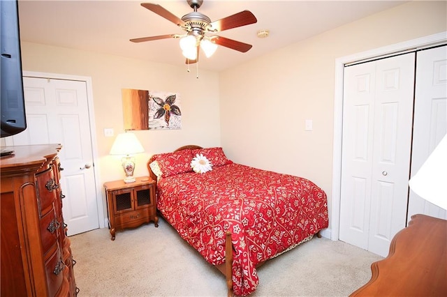 4504 Stella Dr, Meraux, LA 70075 - bedroom featuring a closet, light colored carpet, and ceiling fan