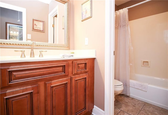 4504 Stella Dr, Meraux, LA 70075 - full bathroom with tile patterned flooring, toilet, vanity, and shower / bathtub combination with curtain