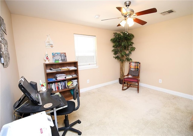4504 Stella Dr, Meraux, LA 70075 - carpeted office with visible vents, baseboards, and a ceiling fan