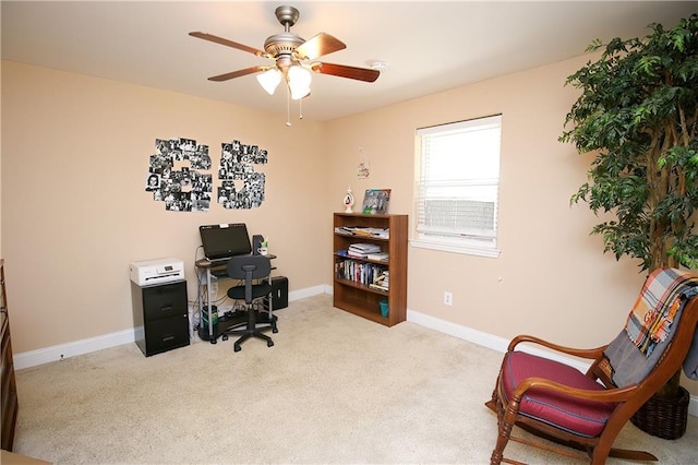 4504 Stella Dr, Meraux, LA 70075 - office area featuring baseboards, a ceiling fan, and carpet floors
