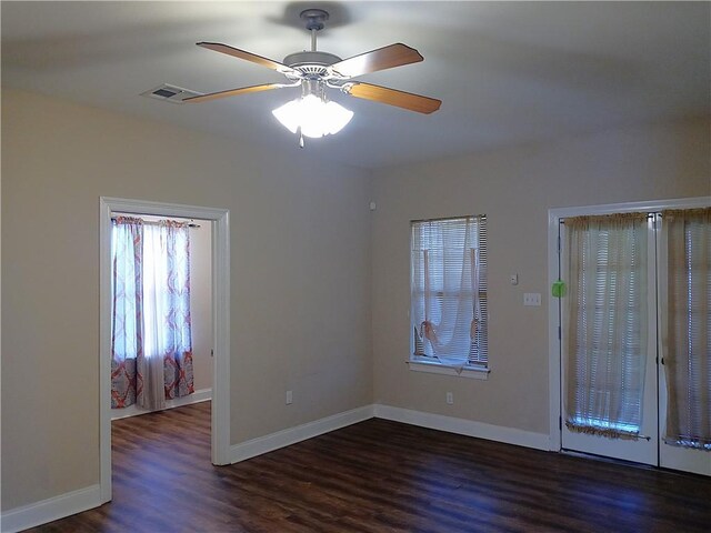 4800 Eastview Dr, New Orleans, LA 70126 - unfurnished room featuring baseboards, visible vents, wood finished floors, and ceiling fan