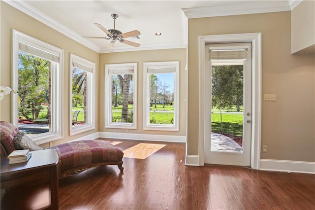 192 Forest Oaks Dr, New Orleans, LA 70131 - interior space with baseboards, wood finished floors, and ornamental molding