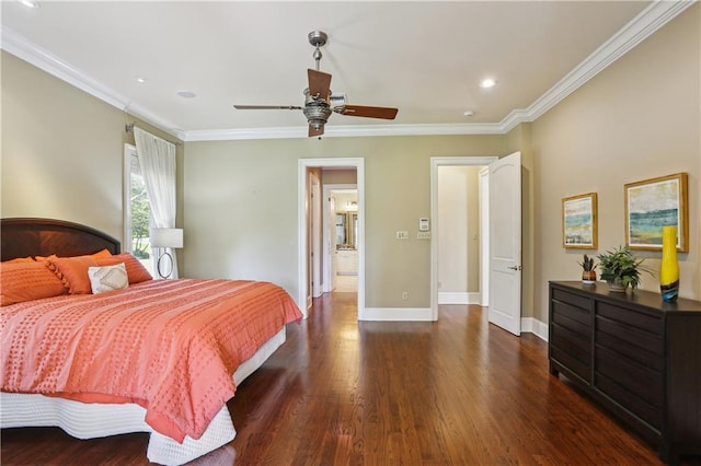 192 Forest Oaks Dr, New Orleans, LA 70131 - bedroom featuring recessed lighting, baseboards, dark wood-type flooring, and crown molding
