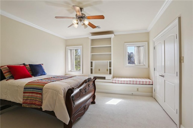 192 Forest Oaks Dr, New Orleans, LA 70131 - carpeted bedroom with multiple windows, baseboards, crown molding, and a ceiling fan