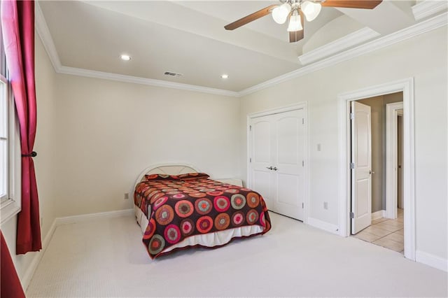 192 Forest Oaks Dr, New Orleans, LA 70131 - carpeted bedroom with crown molding, recessed lighting, visible vents, and baseboards