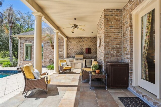 192 Forest Oaks Dr, New Orleans, LA 70131 - view of patio with area for grilling, an outdoor pool, and a ceiling fan