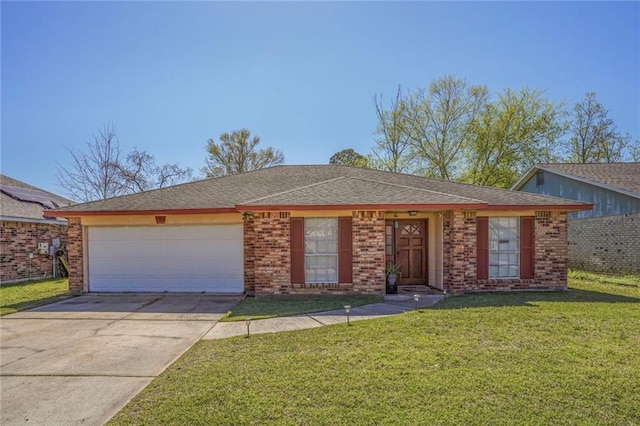1504 Kings Row, Slidell, LA 70461 - single story home with a garage, concrete driveway, a front yard, and brick siding