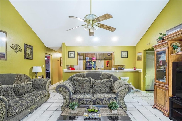1504 Kings Row, Slidell, LA 70461 - tiled living room featuring vaulted ceiling and ceiling fan