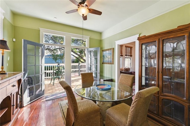 1930 N Rampart St, New Orleans, LA 70116 - dining area with hardwood / wood-style floors, a ceiling fan, and french doors