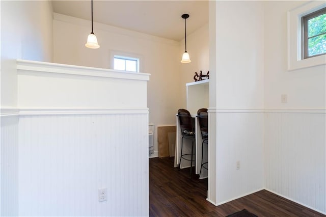989 Beauregard Pkwy, Covington, LA 70433 - hallway with dark wood-style flooring, wainscoting, and a healthy amount of sunlight