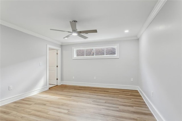 444244 S Johnson St, New Orleans, LA 70125 - unfurnished room featuring baseboards, crown molding, light wood-style flooring, and a ceiling fan