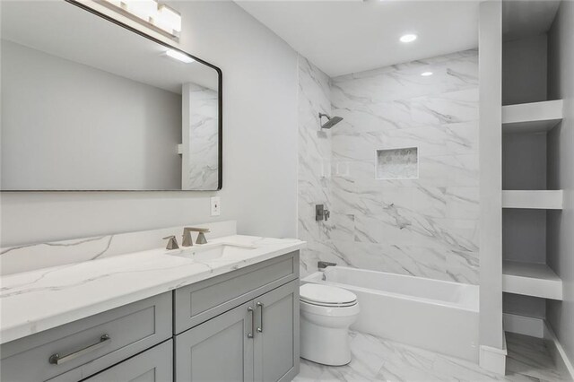 444244 S Johnson St, New Orleans, LA 70125 - full bathroom featuring marble finish floor, vanity, shower / bath combination, and toilet