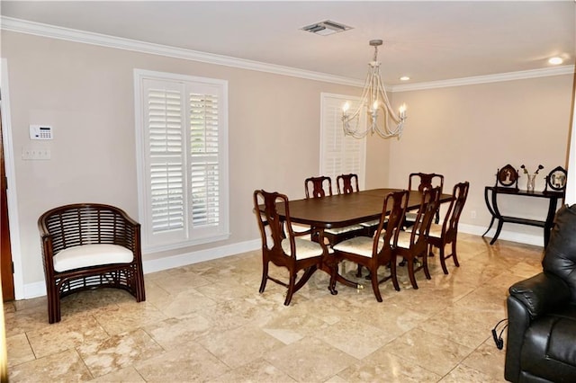 4012 Berot St, Metairie, LA 70002 - dining space with a chandelier, ornamental molding, and baseboards