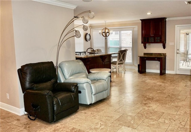 4012 Berot St, Metairie, LA 70002 - sitting room featuring crown molding, baseboards, and a chandelier