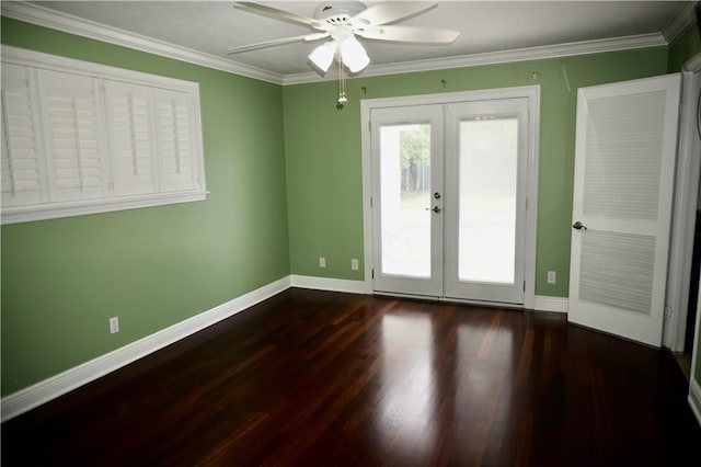 4012 Berot St, Metairie, LA 70002 - unfurnished room with french doors, baseboards, ceiling fan, wood finished floors, and ornamental molding