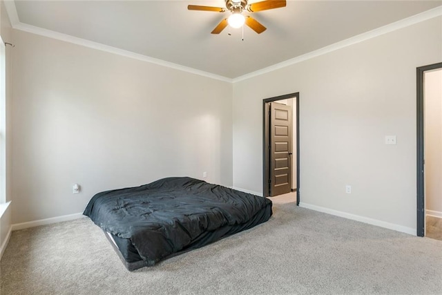 31527 Meadow Lark Ln, Denham Springs, LA 70726 - bedroom with crown molding, ceiling fan, carpet, and baseboards