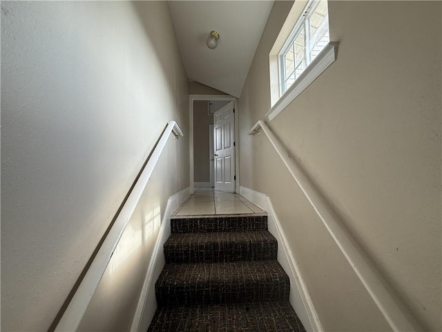 1827 S Rampart St, New Orleans, LA 70113 - staircase with carpet flooring and lofted ceiling