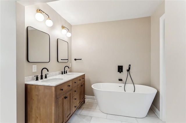 156 Belle Terre Blvd, Covington, LA 70433 - bathroom featuring double vanity, a freestanding bath, and baseboards