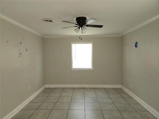 167 Celia Dr, Luling, LA 70070 - spare room featuring baseboards, visible vents, crown molding, and ceiling fan