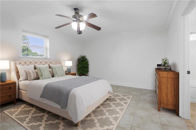 4232 Connecticut Ave, Kenner, LA 70065 - bedroom featuring ornamental molding, ceiling fan, light tile patterned flooring, and baseboards
