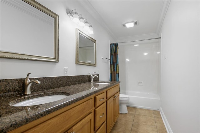 4232 Connecticut Ave, Kenner, LA 70065 - bathroom featuring crown molding, tile patterned floors, double vanity, shower / tub combination, and toilet