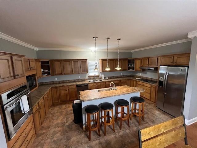 100 Deer Range Ln, Port Sulphur, LA 70083 - kitchen featuring a sink, brown cabinetry, black appliances, and under cabinet range hood