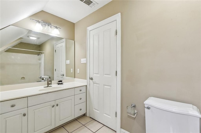 80055 Rollo Rd, Bush, LA 70431 - bathroom with tile patterned flooring, vanity, toilet, a shower with shower curtain, and visible vents