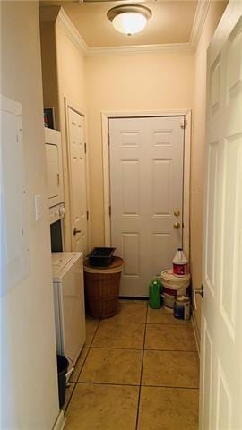 2433 Perdido St, New Orleans, LA 70119 - corridor featuring crown molding and light tile patterned floors