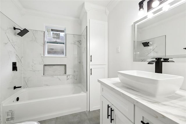 4904 Argonne St, Metairie, LA 70001 - full bathroom with crown molding, vanity, and shower / tub combination