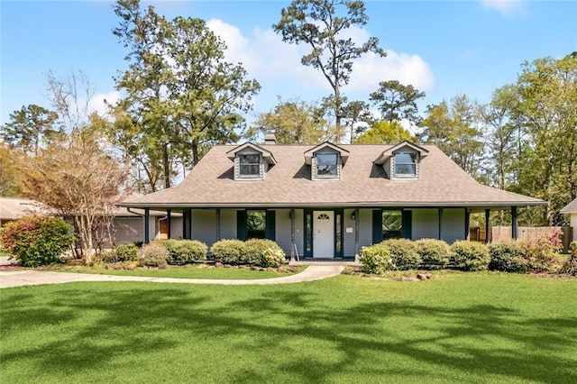 238 Blue Crane 1 Dr, Slidell, LA 70461 - view of front of house featuring a shingled roof, a front yard, a porch, and fence