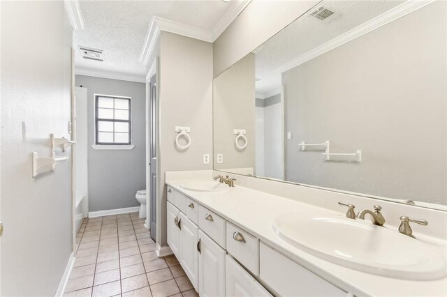238 Blue Crane 1 Dr, Slidell, LA 70461 - bathroom with a textured ceiling, a sink, toilet, and crown molding