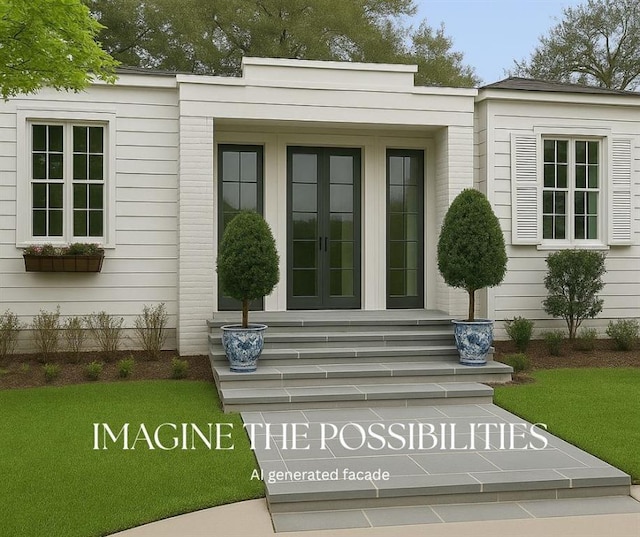107 Stella St, Metairie, LA 70005 - property entrance with french doors and a lawn