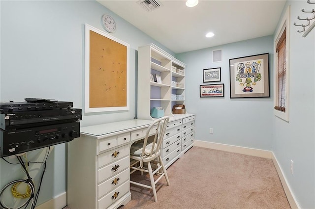 107 Stella St, Metairie, LA 70005 - office featuring light carpet, built in desk, baseboards, and recessed lighting
