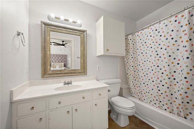 2108 Cherrydale Ave, Baton Rouge, LA 70808 - bathroom featuring shower / tub combo, toilet, tile patterned flooring, and vanity