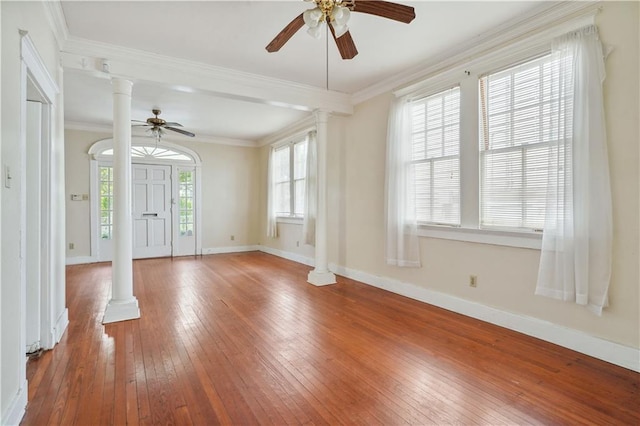 441921 Fontainebleau Dr, New Orleans, LA 70125 - interior space with a ceiling fan, ornamental molding, and ornate columns