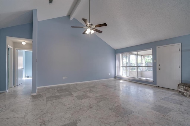 2260 Killington Dr, Harvey, LA 70058 - unfurnished living room with baseboards, marble finish floor, a ceiling fan, and beamed ceiling