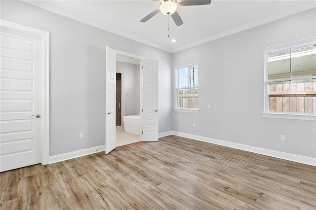4720 Cross St, Jefferson, LA 70121 - unfurnished bedroom with light wood-style flooring, ornamental molding, baseboards, and ceiling fan