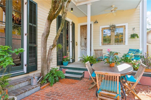 3342 Bell St, New Orleans, LA 70119 - view of exterior entry featuring ceiling fan and a porch