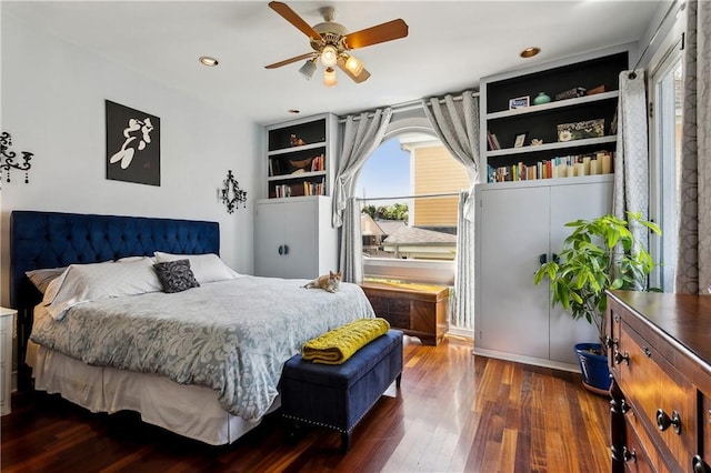 3342 Bell St, New Orleans, LA 70119 - bedroom featuring a ceiling fan, recessed lighting, and wood finished floors