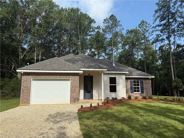75396 Henderson Rd, Covington, LA 70435 - single story home with gravel driveway, brick siding, and a garage
