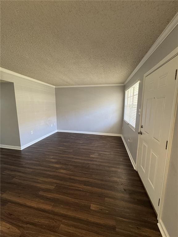 4518 Y A Tittle Ave Unit 6, Baton Rouge, LA 70820 - empty room with a textured ceiling, crown molding, baseboards, and dark wood-style flooring
