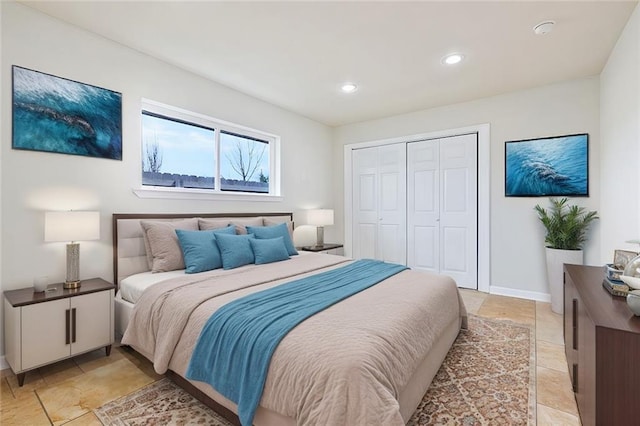 4741 Lafon Dr, New Orleans, LA 70126 - bedroom with a closet, baseboards, and recessed lighting