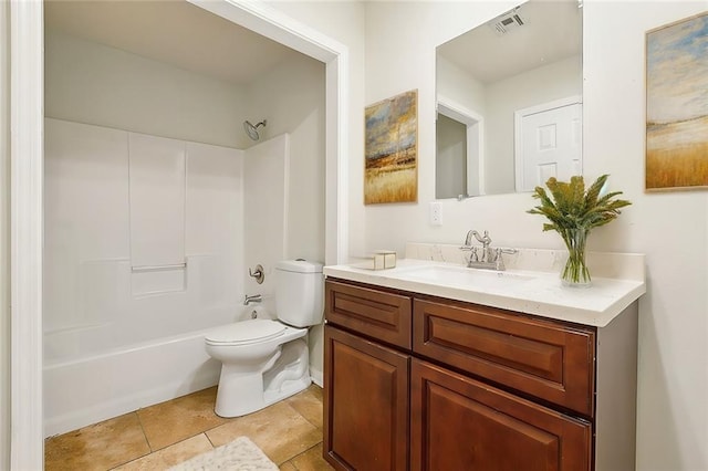 4741 Lafon Dr, New Orleans, LA 70126 - full bath featuring vanity, toilet, tile patterned floors, visible vents, and shower / tub combination