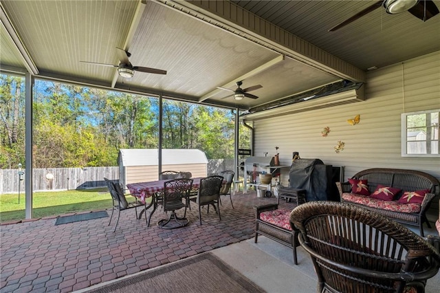 301 Clover Meadows Dr, Covington, LA 70433 - view of patio with a ceiling fan, outdoor dining space, an outdoor hangout area, and area for grilling